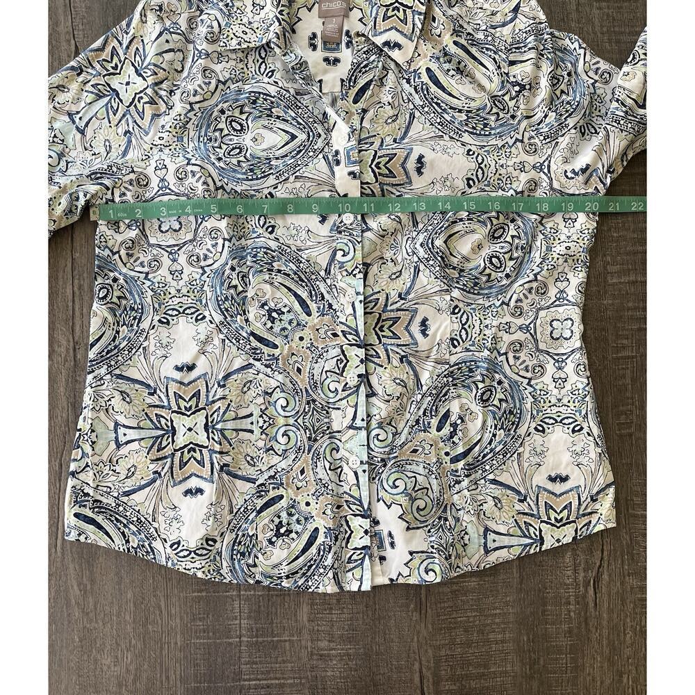 Chicos Dress Shirt Womens Button Down Paisley 3/4 Sleeve Cotton Chicos Sz 1 (M) - Picture 8 of 10